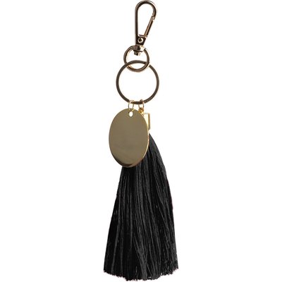 Llavero con pompón y chapa Negro