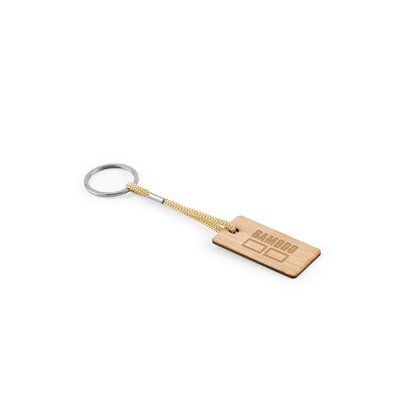 Llavero rectangular de bambú y cordón PET