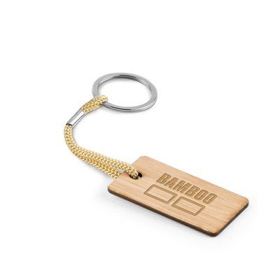 Llavero rectangular de bambú y cordón PET