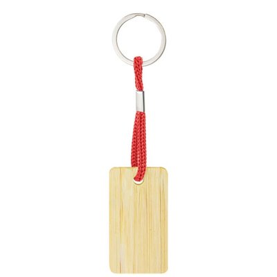 Llavero rectangular de bambú con cordón Ro