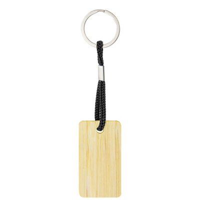 Llavero rectangular de bambú con cordón