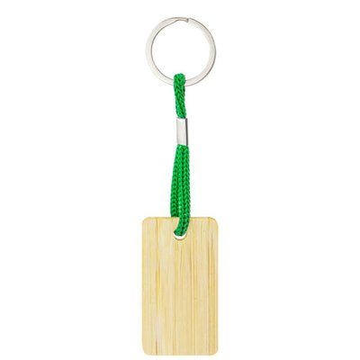 Llavero rectangular de bambú con cordón