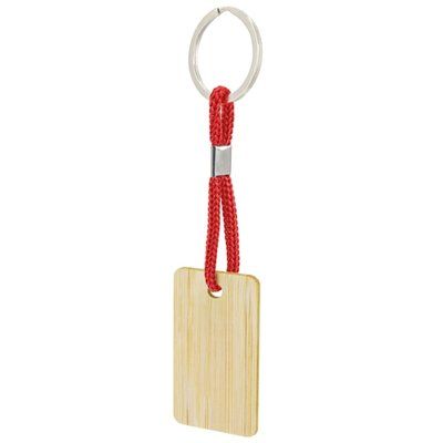 Llavero rectangular de bambú con cordón