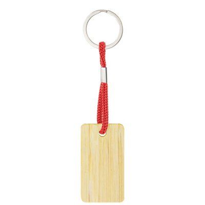 Llavero rectangular de bambú con cordón