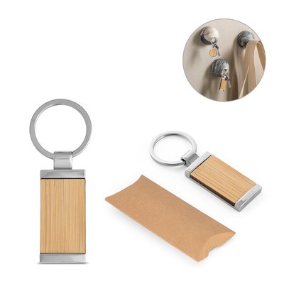 Llavero rectangular de bambú y metal
