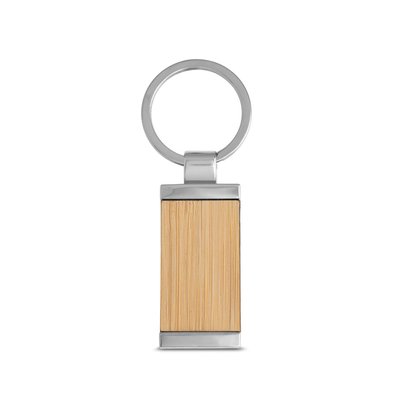 Llavero rectangular de bambú y metal