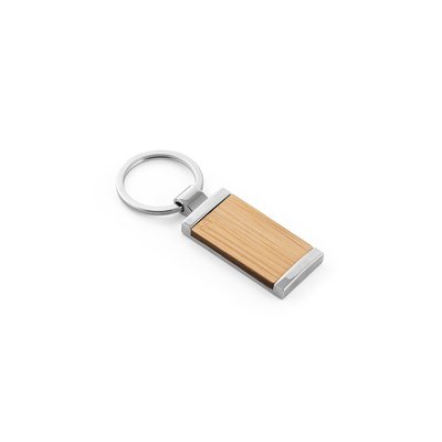 Llavero rectangular de bambú y metal