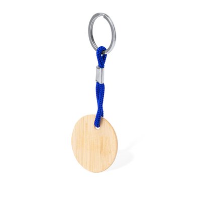Llavero redondo de bambú con cordón Azul