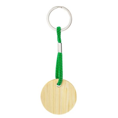 Llavero redondo bambú con cordón de color