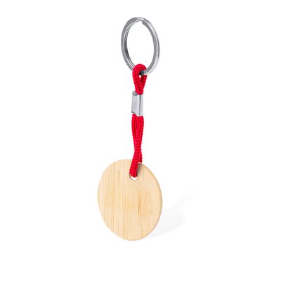 Llavero redondo de bambú con cordón Roj