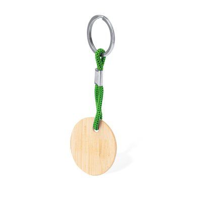 Llavero redondo de bambú con cordón Ver
