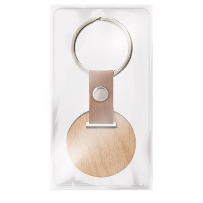 Llavero Redondo de Madera con Tira PU