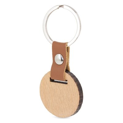 Llavero Redondo de Madera con Tira PU