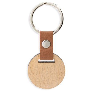 Llavero Redondo de Madera con Tira PU
