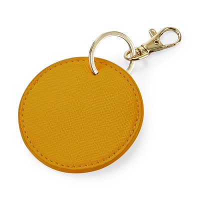 Llavero redondo polipiel y metal brillante Mustard