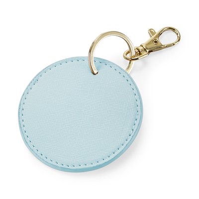 Llavero redondo polipiel y metal brillante Soft blue