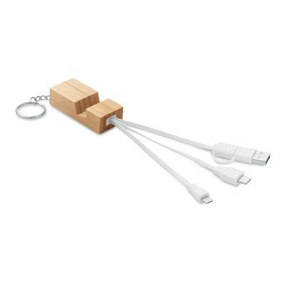Llavero soporte móvil y cables de carga Madera