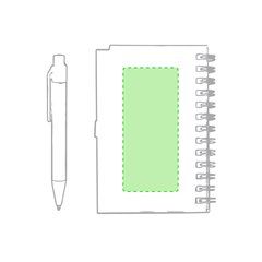 Mini-libreta ecológica de cartón reciclado con boli a juego 8,6x11,7 cm | En la contraportada de la libreta | 40 x 90