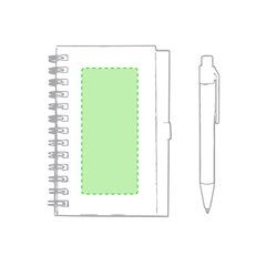 Mini-libreta ecológica de cartón reciclado con boli a juego 8,6x11,7 cm | En la portada de la libreta | 90 x 40