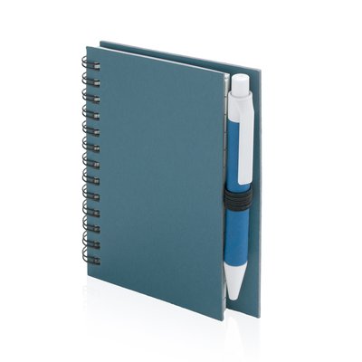 Mini-libreta ecológica de cartón reciclado con boli a juego 8,6x11,7 cm Azul