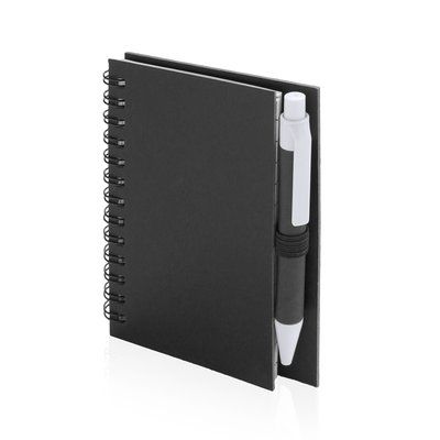 Mini-libreta ecológica de cartón reciclado con boli a juego 8,6x11,7 cm Neg