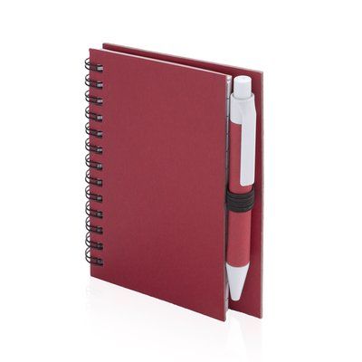 Mini-libreta ecológica de cartón reciclado con boli a juego 8,6x11,7 cm Roj