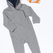 Mono con capucha bebé algodón Oxford Grey / Navy 6M