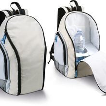 Mochila nevera isotérmica con portabotella Light Grey / Sky Blue