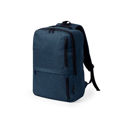 Mochila RPET Acolchada 3 Bolsillos Frontales Mar