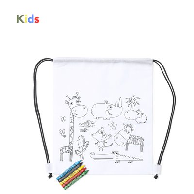Mochila blanca con cuerdas para colorear con ceras incluidas