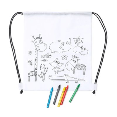 Mochila blanca con cuerdas para colorear con ceras incluidas