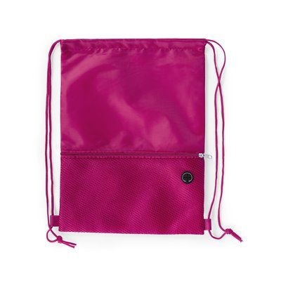 Mochila cuerdas con bolsillo frontal de redecilla y cremallera Fucsi