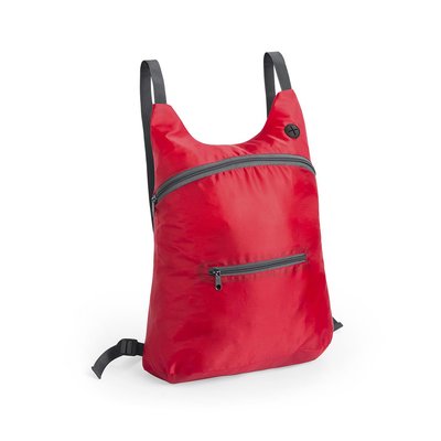 Mochila plegable de poliéster con bolsillo frontal y salida de auriculares Roj