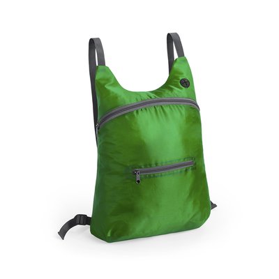 Mochila plegable de poliéster con bolsillo frontal y salida de auriculares