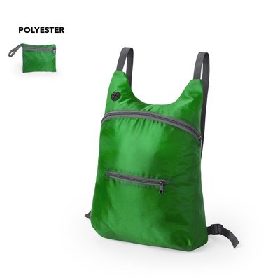 Mochila plegable de poliéster con bolsillo frontal y salida de auriculares