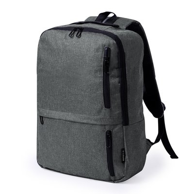 Mochila RPET Acolchada 3 Bolsillos Frontales Gri