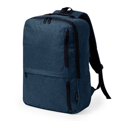 Mochila RPET Acolchada 3 Bolsillos Frontales Mar