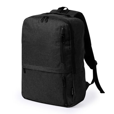 Mochila RPET Acolchada 3 Bolsillos Frontales Neg