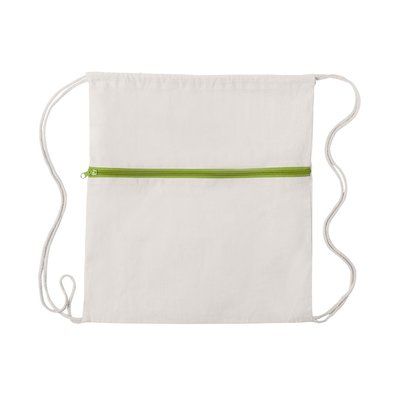 Mochila saco de algodón orgánico de 70 g/m2 y cremallera Verde Claro