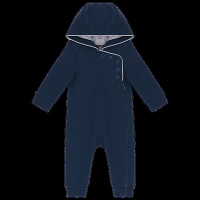 Mono con capucha bebé algodón Navy / Oxford Grey 18M