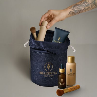 Neceser cilíndrico de lona denim