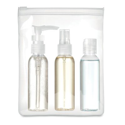 Neceser Transparente con 3 Envases Viaje