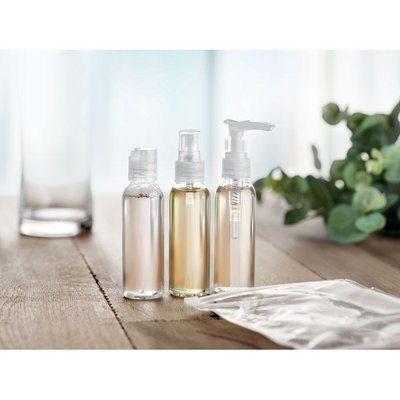 Neceser Transparente con 3 Envases Viaje