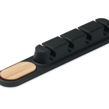Organizador de cables de silicona con detalle de bambú Negro