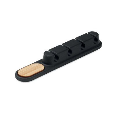 Organizador de cables de silicona con detalle de bambú Negro