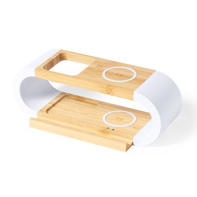 Organizador y Cargador Doble 10W Bambú Bla