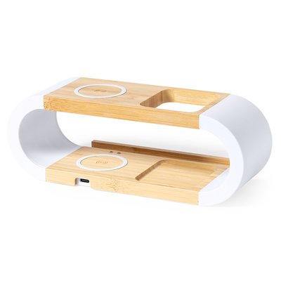 Organizador y Cargador Doble 10W Bambú