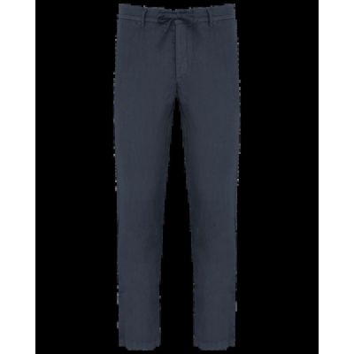 Pantalón de lino con cordón y bolsillos Washed Navy Blue 38 Fr