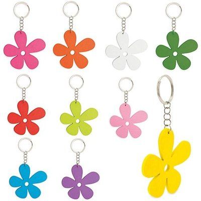 Pack 10 Llaveros Flor en Madera de Colores