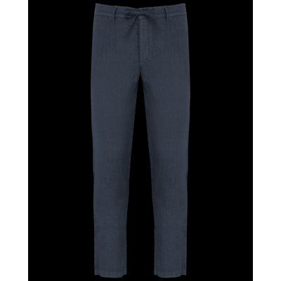 Pantalón de lino con cordón y bolsillos Washed Navy Blue 40 Fr
